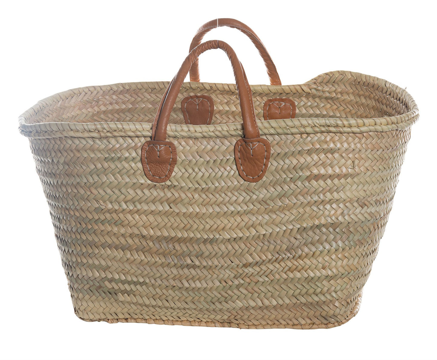 1045-20-0 STRANDTASCHE AUS PALMBLATT MIT ECHTEN LEDERGRIFF (kurz) rechteckiger Boden