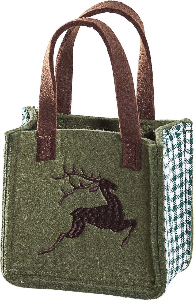 3514-48-50H KLEINE FILZTASCHE GRÜN MIT HIRSCH BRAUN GESTICKT