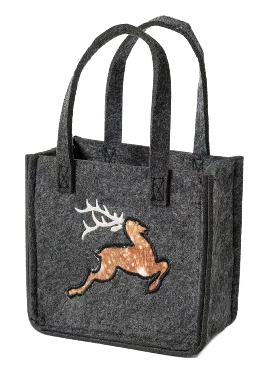 3514-55-50RF KLEINE FILZTASCHE DUNKELGRAU MIT HIRSCH FELL LOOK