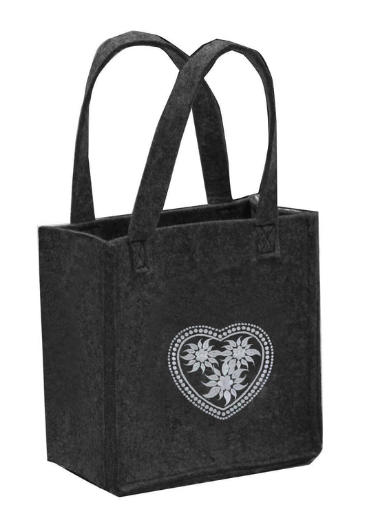 3514-55-56HE KLEINE FILZTASCHE DUNKELGRAU MIT HERZ SILBERGRAU GESTICKT