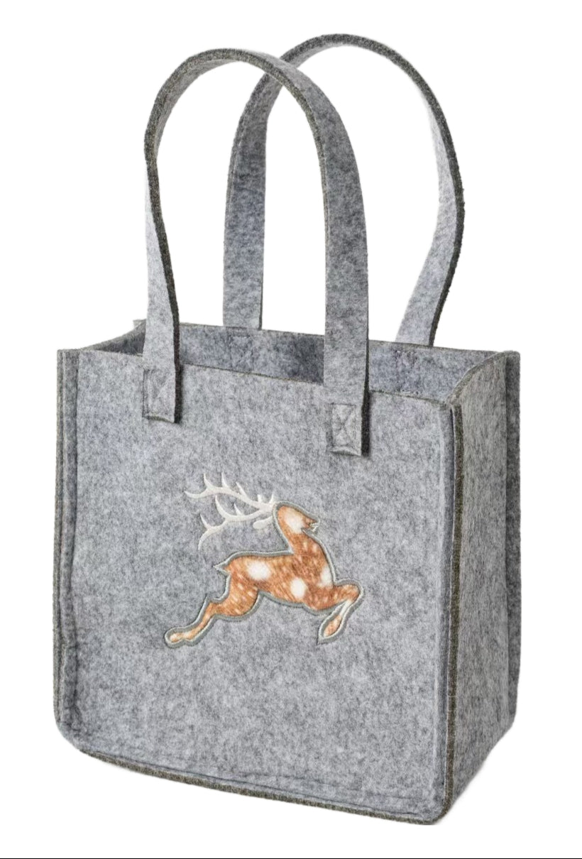 3514-56-50RF KLEINE FILZTASCHE HELLGRAU MIT HIRSCH FELL LOOK
