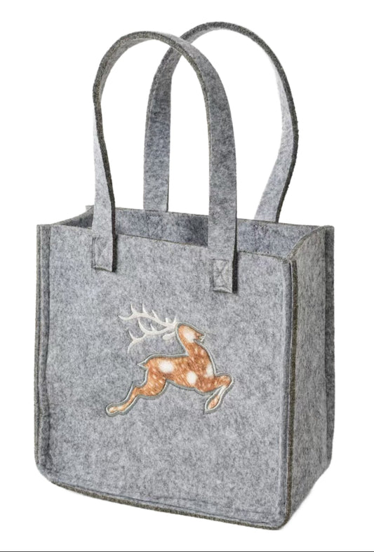 3514-56-50RF KLEINE FILZTASCHE HELLGRAU MIT HIRSCH FELL LOOK