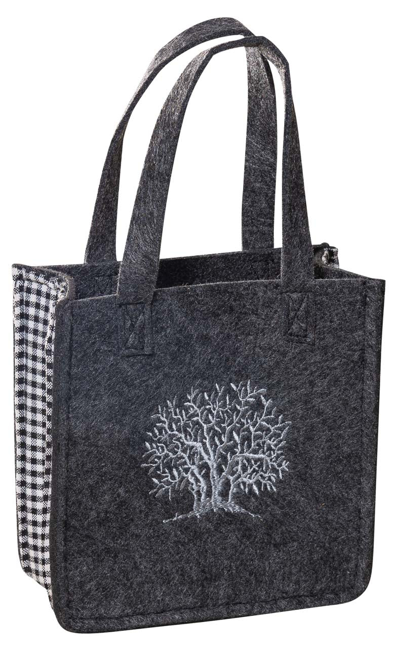 3515-55-56B KLEINE FILZTASCHE DUNKELGRAU MIT BAUM SILBERGRAU GESTICKT