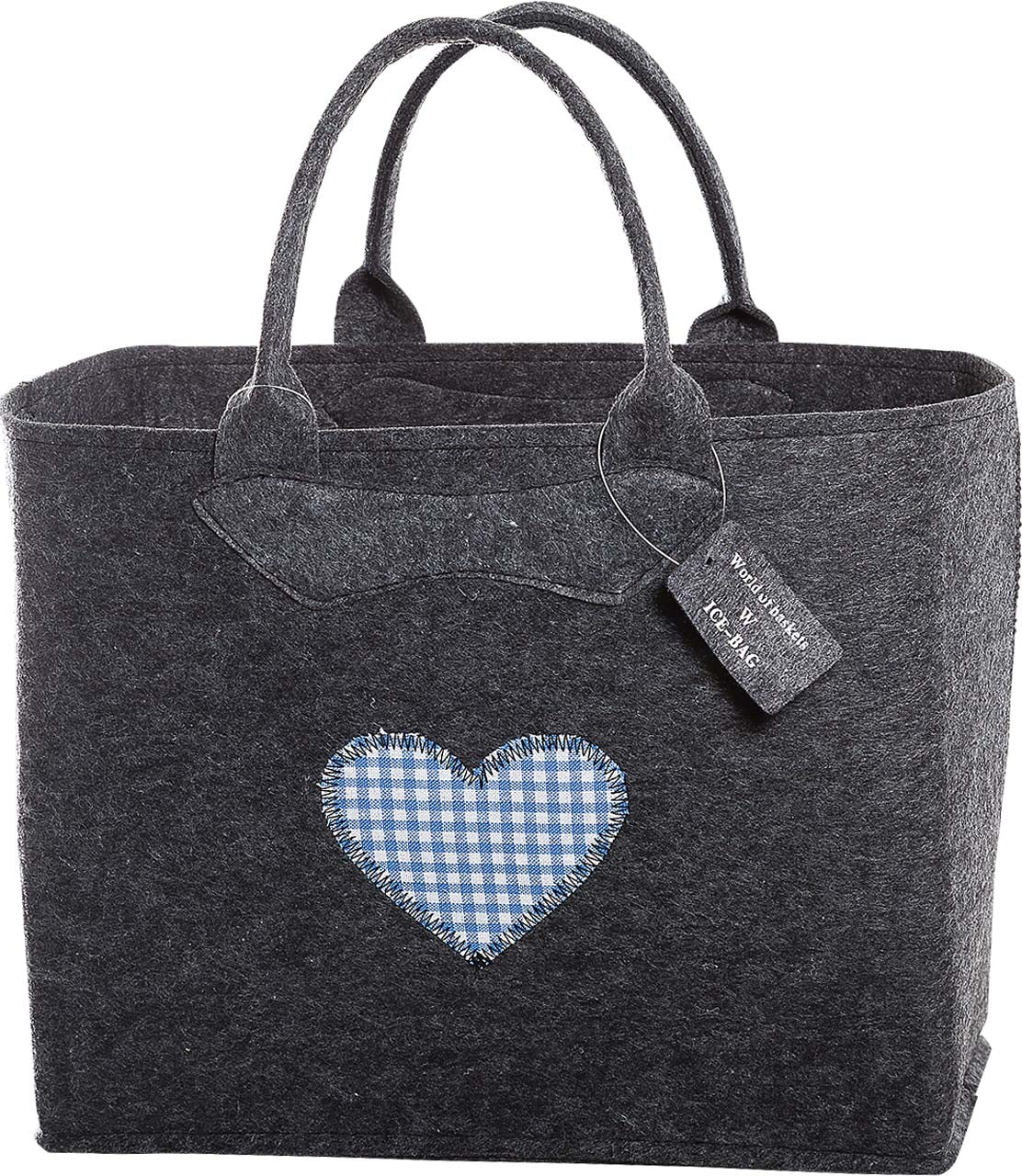 3553-55-0HB FILZTASCHE DUNKELGRAU HERZ KARO BLAU