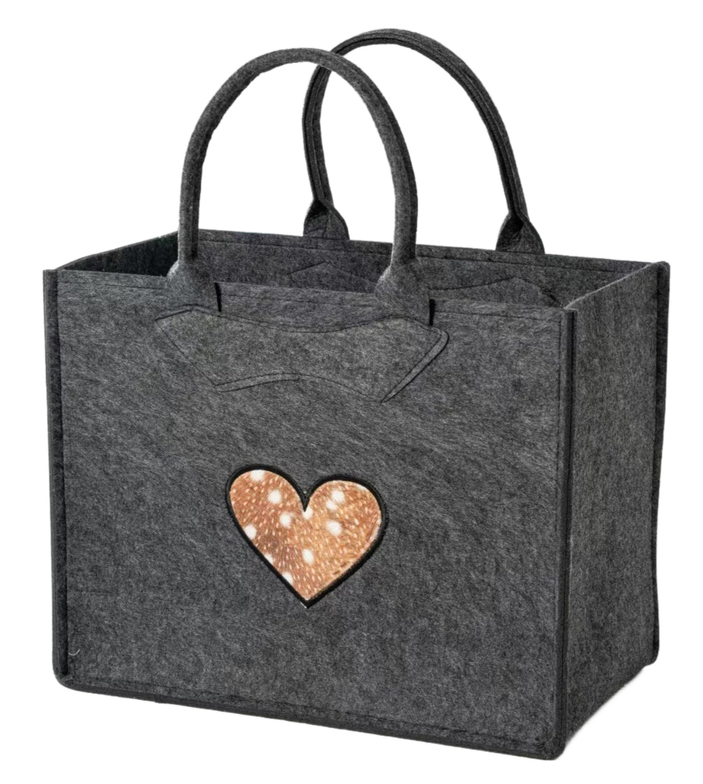 3553-55-50HF FILZTASCHE DUNKELGRAU MIT HERZ FELL LOOK