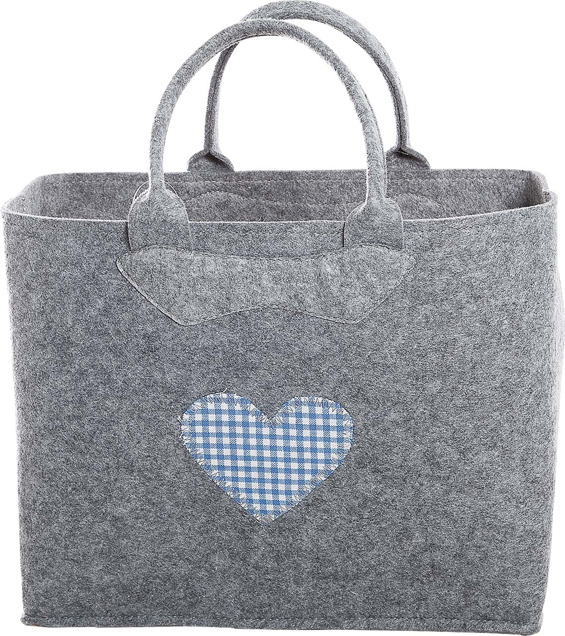 3553-56-0HB FILZTASCHE HELLGRAU HERZ KARO BLAU