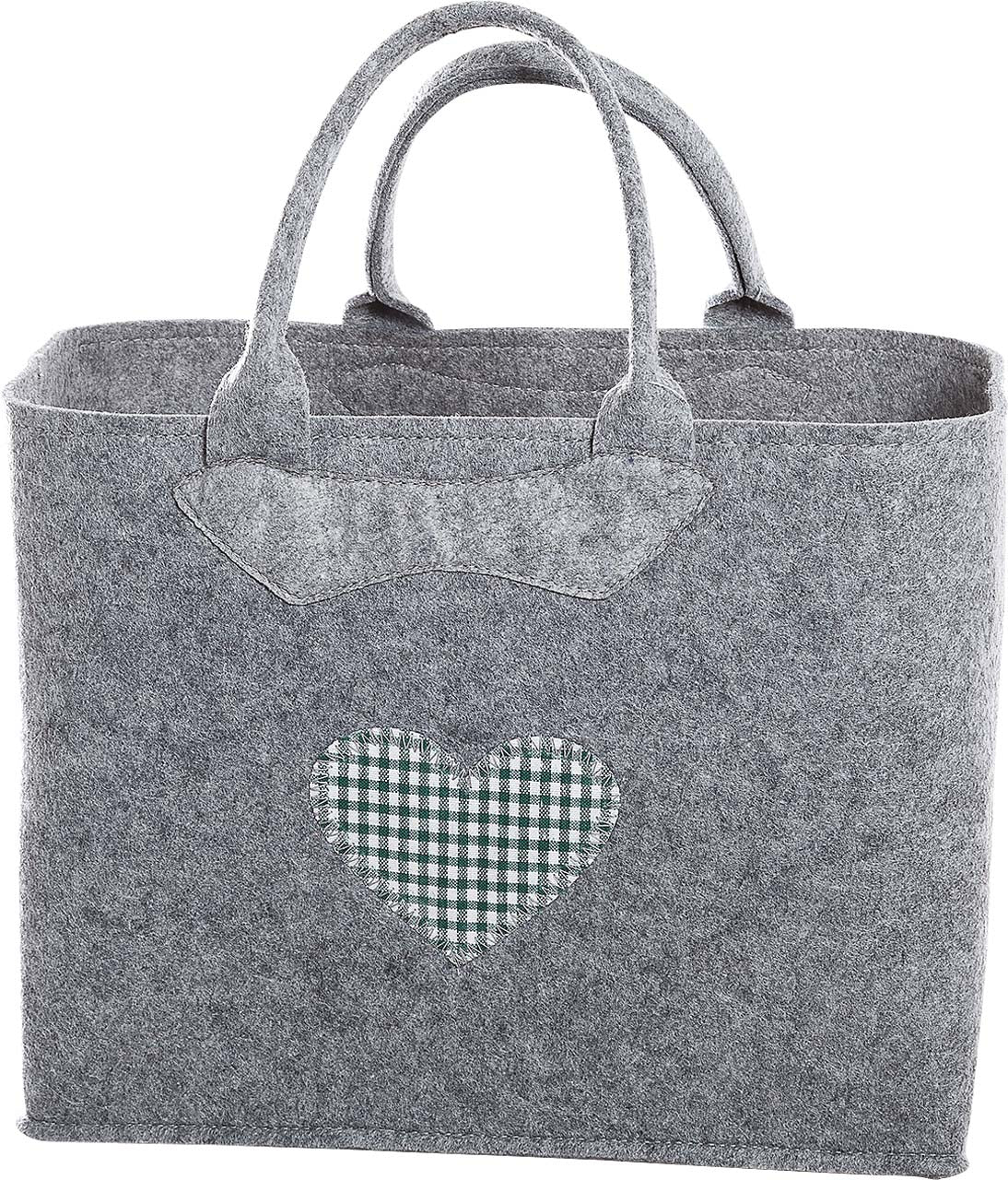 3553-56-0HG FILZTASCHE HELLGRAU HERZ KARO GRÜN