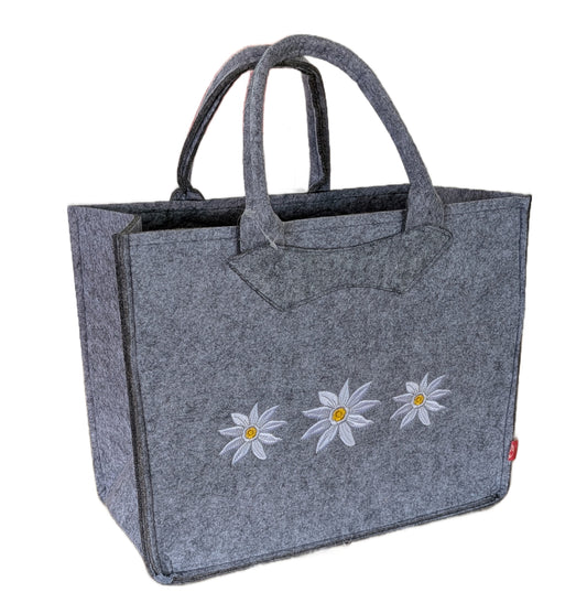 3553-56-23 FILZTASCHE HELLGRAU MIT EDELWEISS