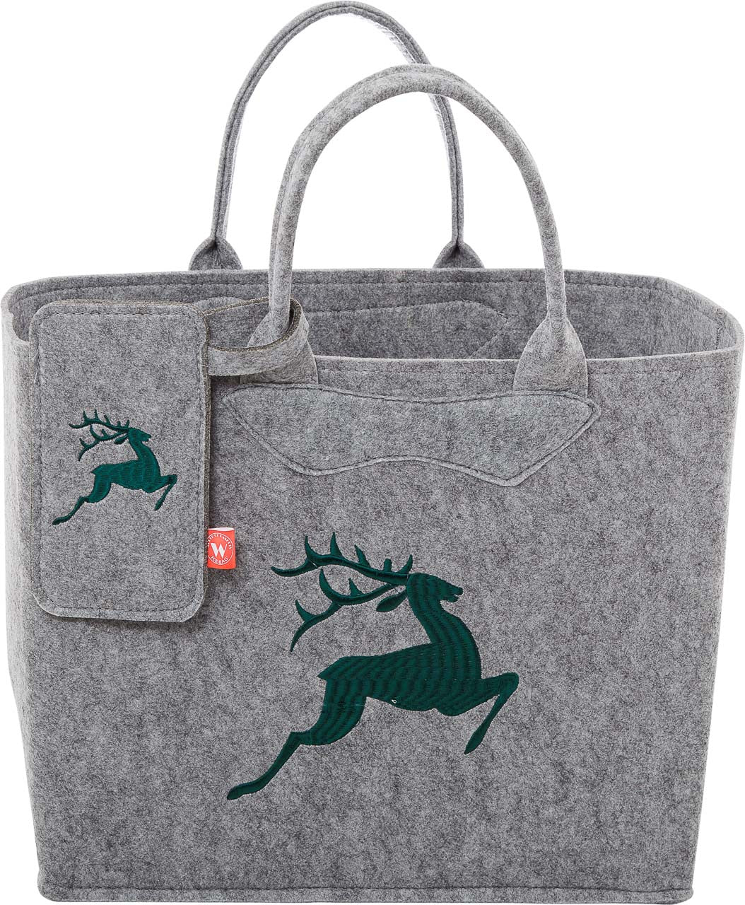 3553-56-46H FILZTASCHE HELLGRAU MIT HIRSCH GRÜN + HANDYTASCHE