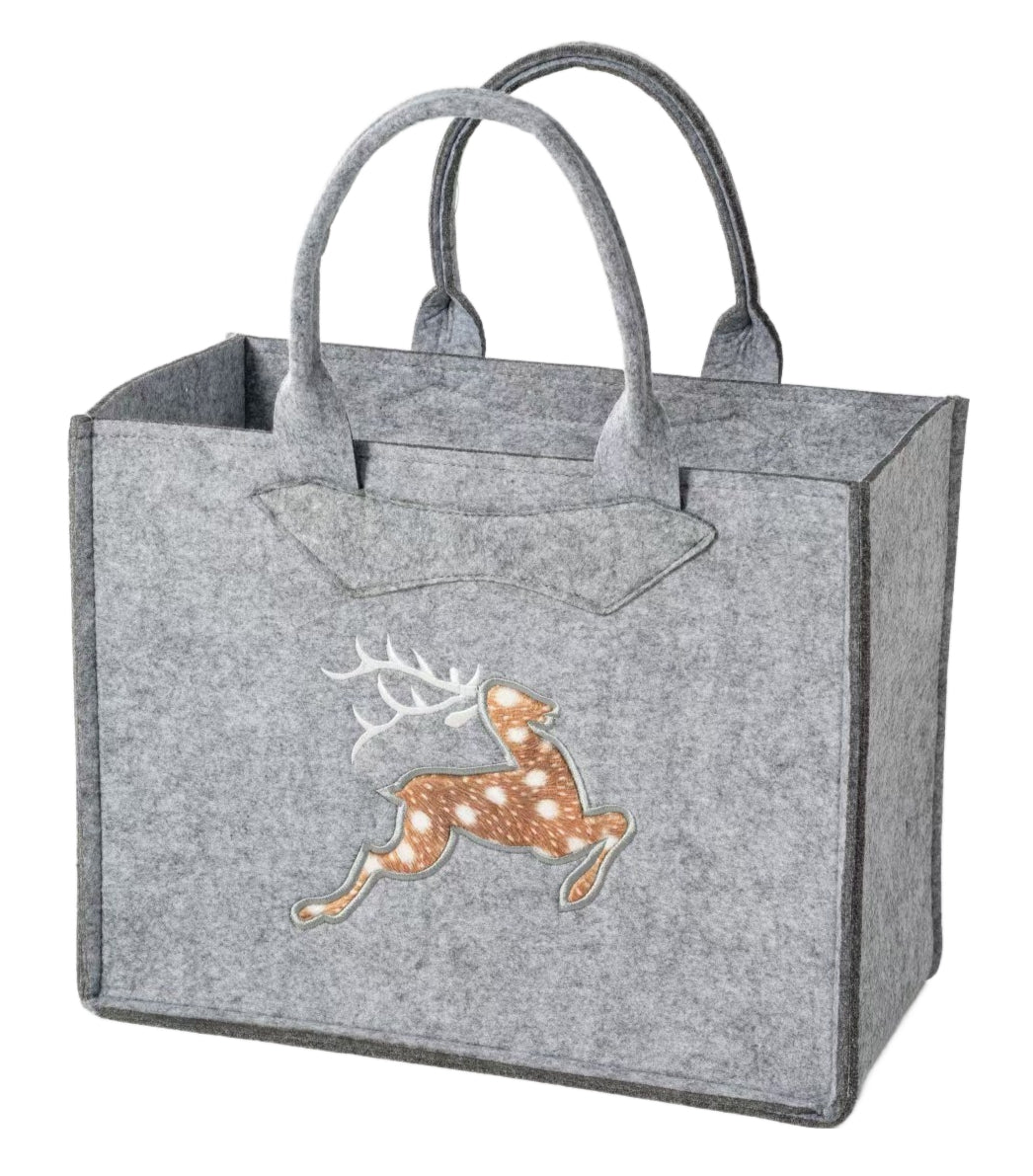 3553-56-50RF FILZTASCHE HELLGRAU MIT HIRSCH FELL LOOK
