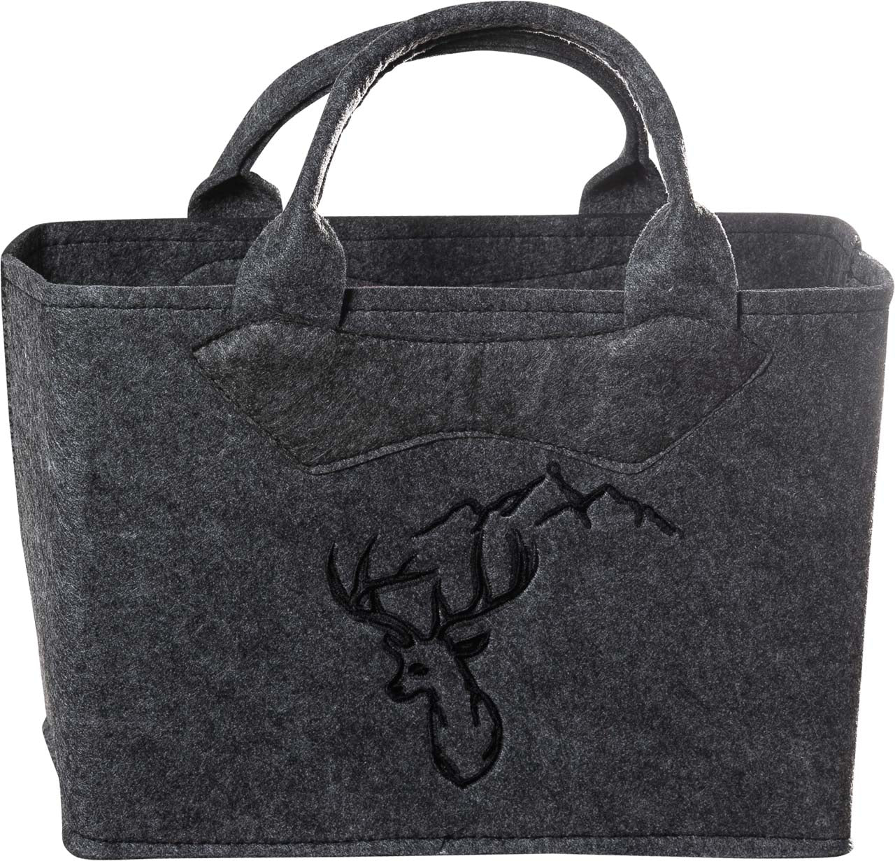 3557-55-55KG FILZTASCHE UNI DUNKELGRAU HIRSCHKOPF SCHWARZ GESTICKT