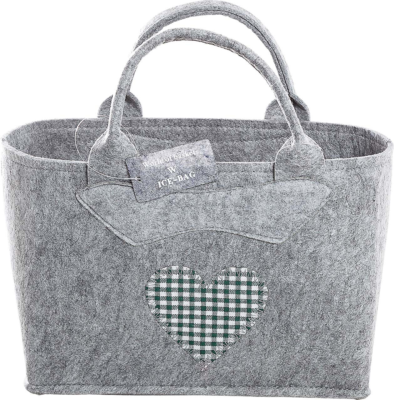 3557-56-0 HG FILZTASCHE UNI HELLGRAU HERZ KARO GRÜN