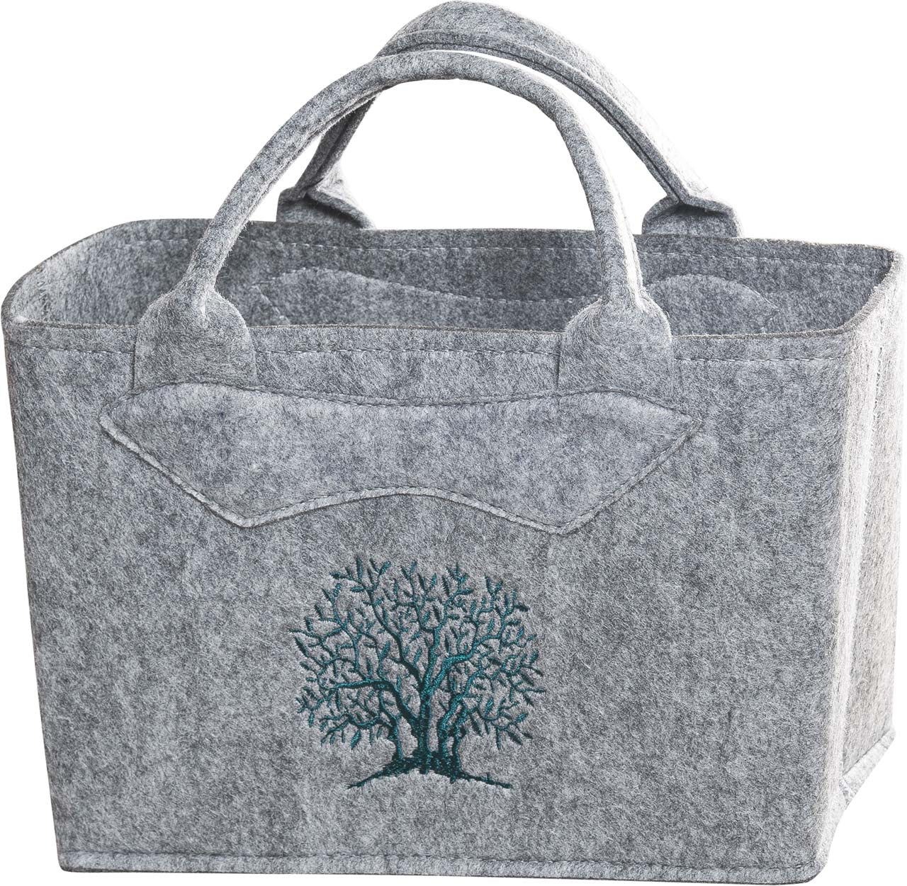 3557-56-46B FILZTASCHE UNI HELLGRAU BAUM GRÜN GESTICKT
