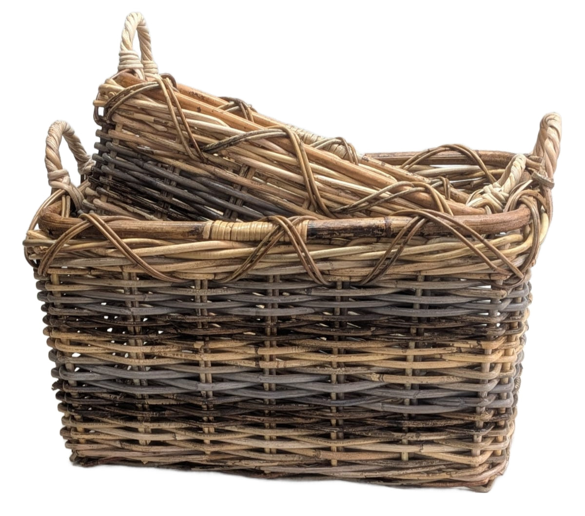 3564-03-0 HOLZKORB SATZ 1-2 AUS PEDDIGROHR NATUR/GRAU/BRAUN