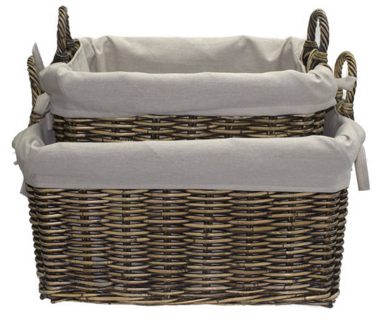 3564-50-1 HOLZKORB SATZ 1-2 AUS PEDDIGROHR BRAUN GEWASCHEN MIT FUTTER