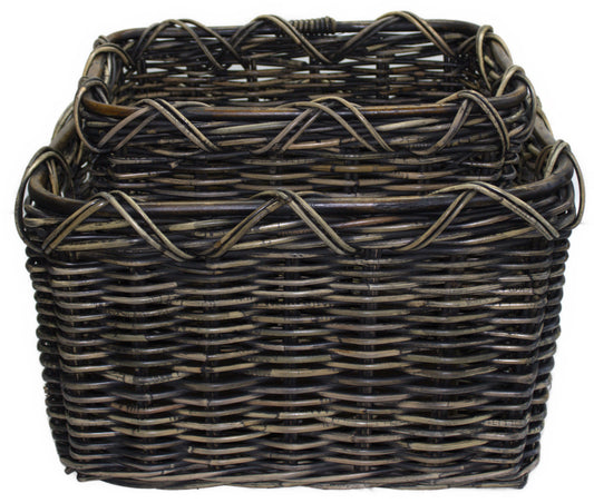 3567-55-0 HOLZKORB SATZ 1-2 AUS PEDDIGROHR SCHWARZ GEWASCHEN
