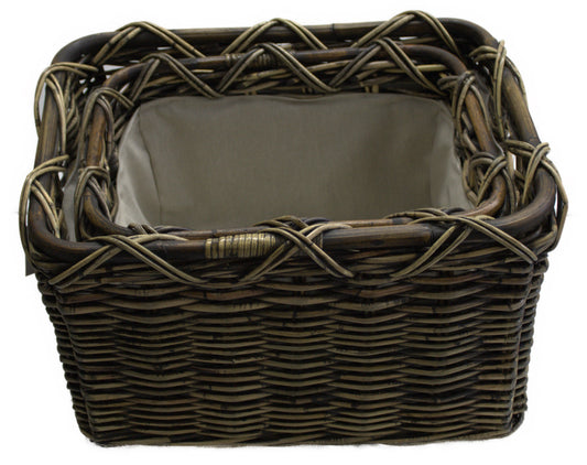 3567-55-1 HOLZKORB SATZ 1-2 AUS PEDDIGROHR SCHWARZ GEWASCHEN MIT FUTTER