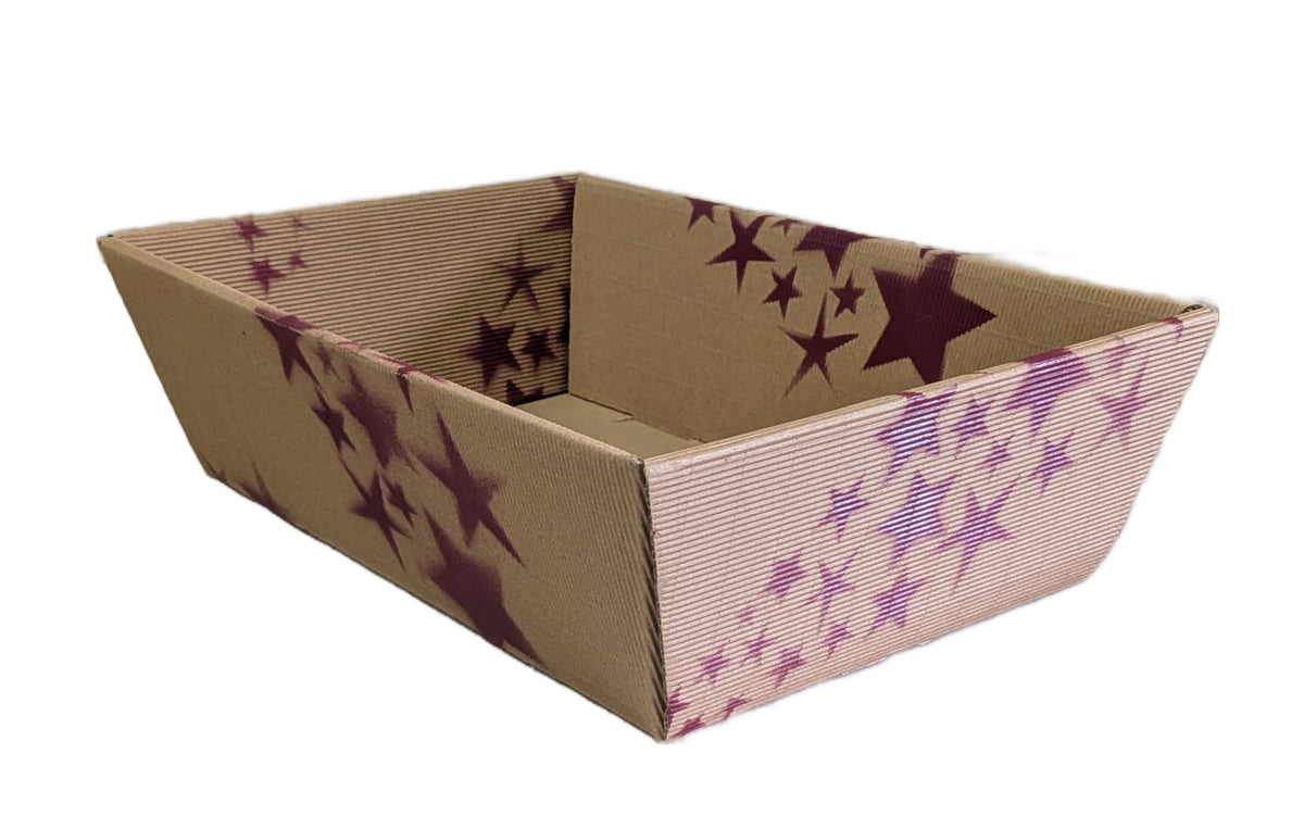 5501-22-0S GESCHENKKARTON 33 x 19 x 11 cm NATUR RECHTECKIG STERNE ROT