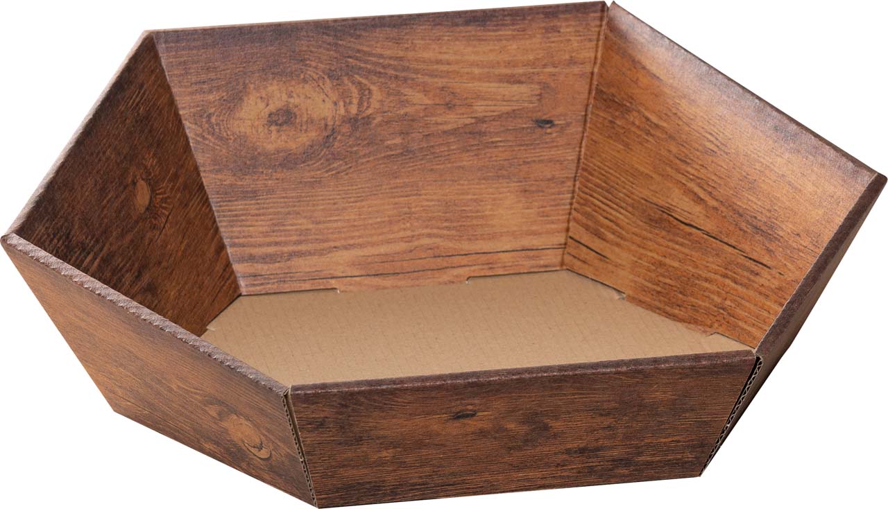 5504-51-0 GESCHENKKARTON 29 X 24 X 13 CM SECHSECKIG (1 STÜCK) Holzoptik