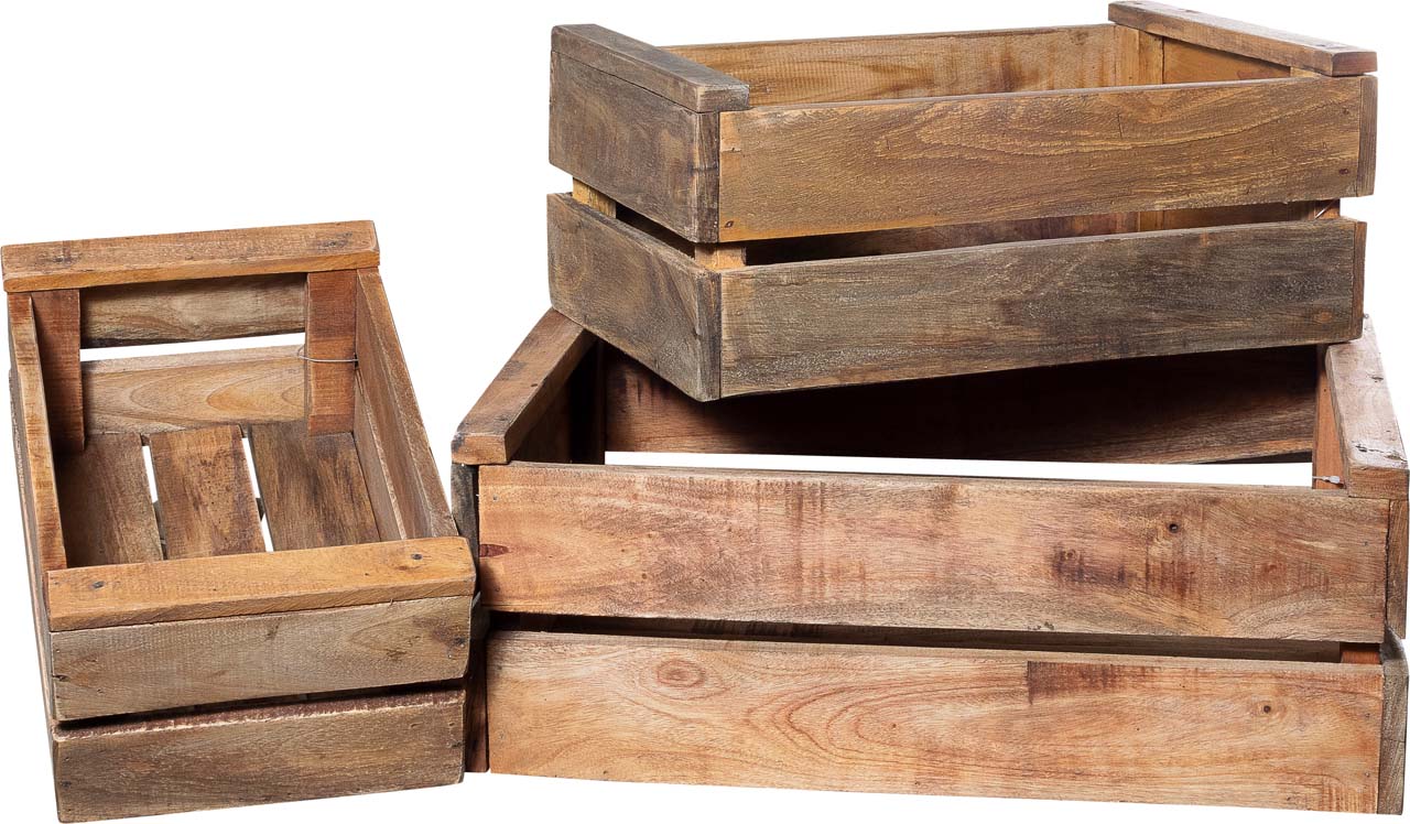 8006-20-0 Holzschale/Holzkiste RECHTECKIG SATZ 1-3 NATUR