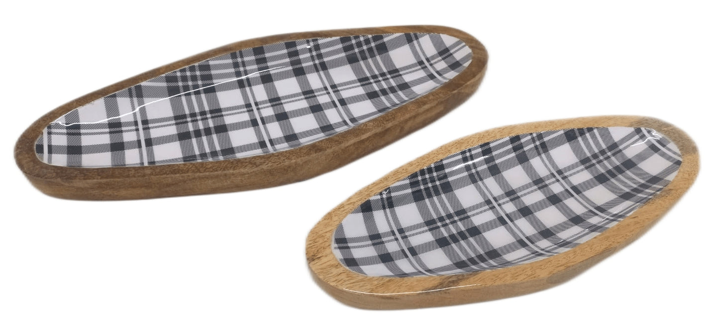8023-03-0 HOLZSCHALEN OVAL KARO SCHWARZ/WEISS Satz 1-2