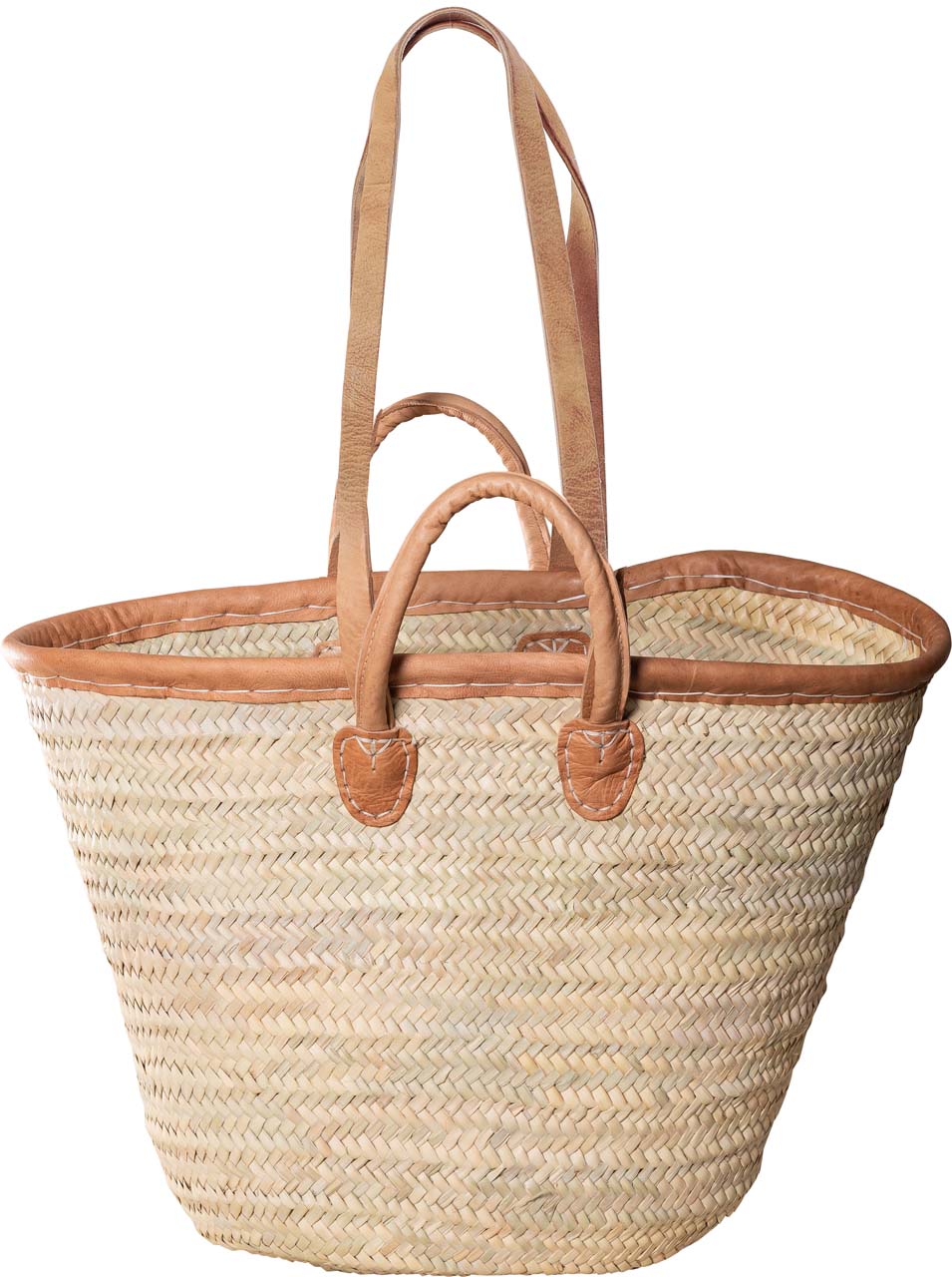 1049-20-0 STRANDTASCHE AUS PALMBLATT KURZER GRIFF/SCHULTERHENKEL /Lederrand