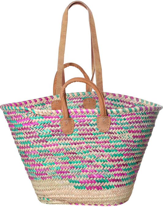1085-20-0 STRANDTASCHE AUS PALMBLATT BUNT KURZER GRIFF/SCHULTERHENKEL