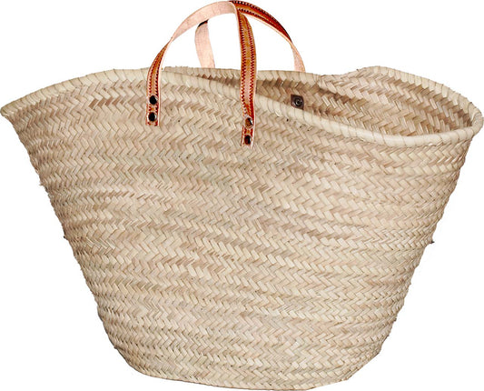 1098-20-0 STRANDTASCHE AUS PALMBLATT MIT ECHTEN LEDERGRIFF (kurz)