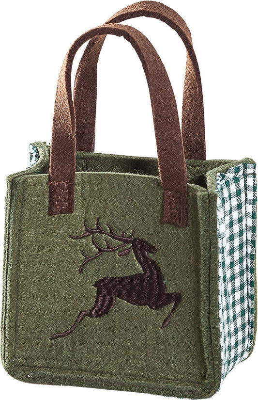 3514-48-50H KLEINE FILZTASCHE GRÜN MIT HIRSCH BRAUN GESTICKT