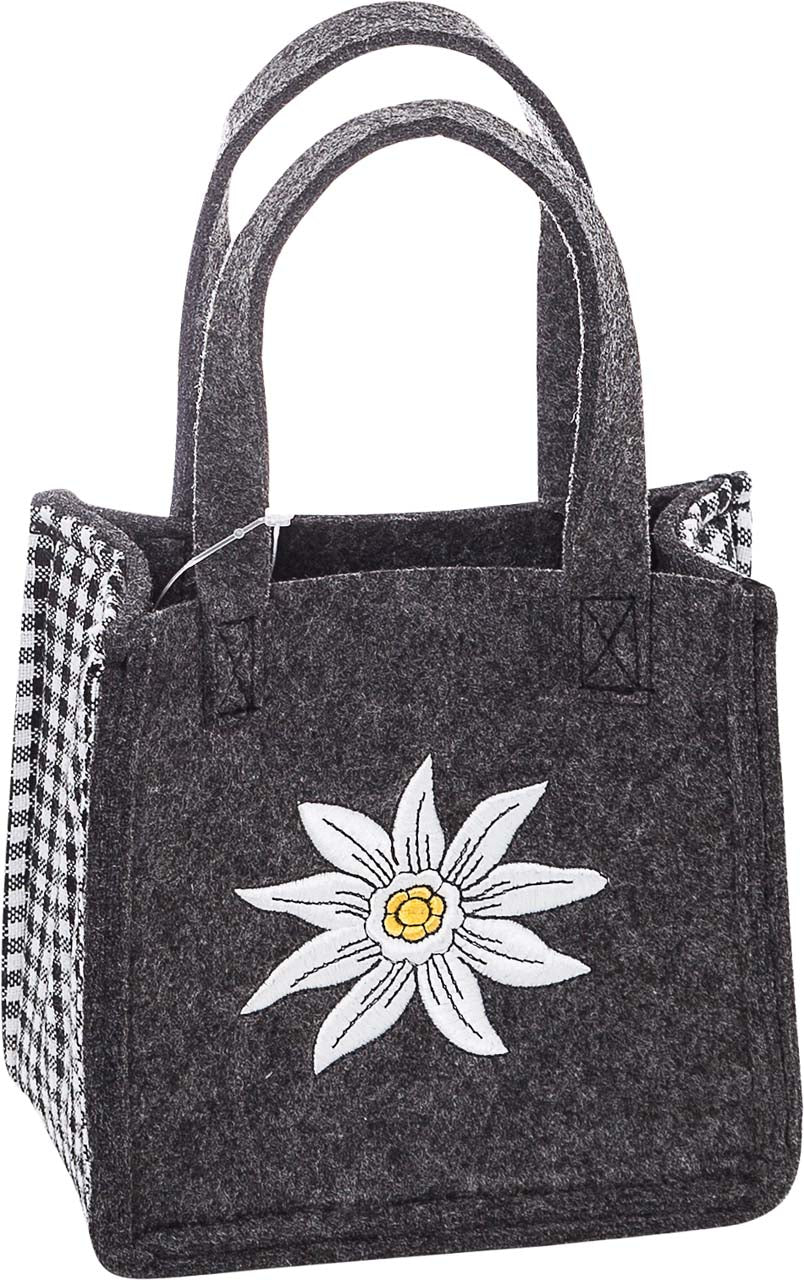 3514-55-23 KLEINE FILZTASCHE DUNKELGRAU MIT EDELWEISS GESTICKT