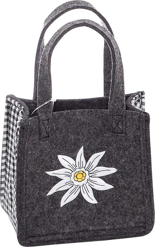 3514-55-23 KLEINE FILZTASCHE DUNKELGRAU MIT EDELWEISS GESTICKT