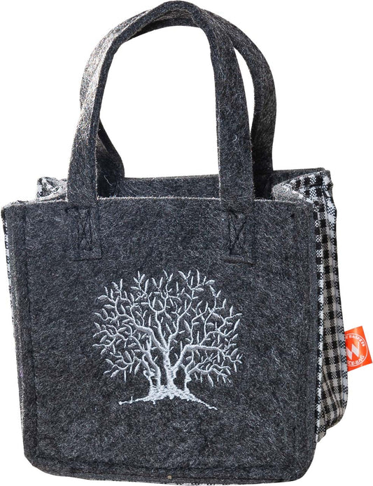 3514-55-56B KLEINE FILZTASCHE DUNKELGRAU MIT BAUM SILBERGRAU GESTICKT