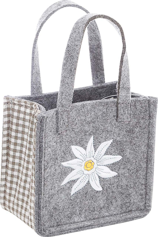 3514-56-23 KLEINE FILZTASCHE HELLGRAU MIT EDELWEISS GESTICKT