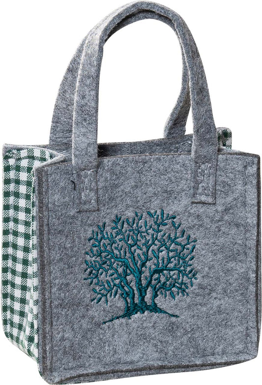 3514-56-46B KLEINE FILZTASCHE HELLGRAU MIT BAUM GRÜN GESTICKT
