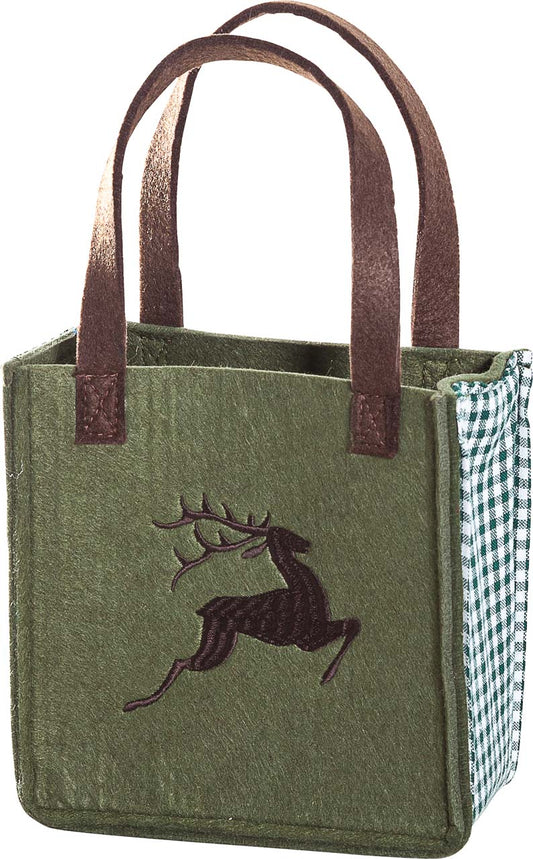 3515-48-50H KLEINE FILZTASCHE GRÜN MIT HIRSCH BRAUN GESTICKT