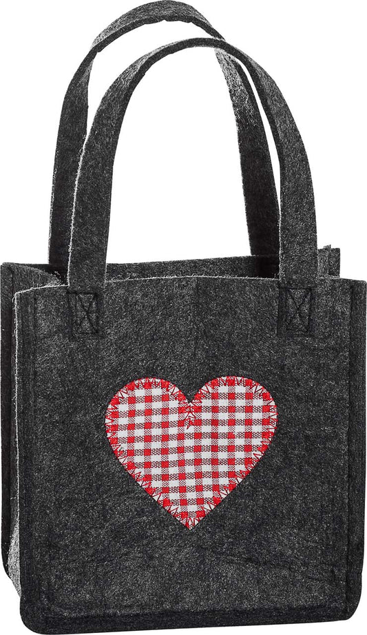 3515-55-0HR KLEINE FILZTASCHE DUNKELGRAU MIT HERZ KARO ROT