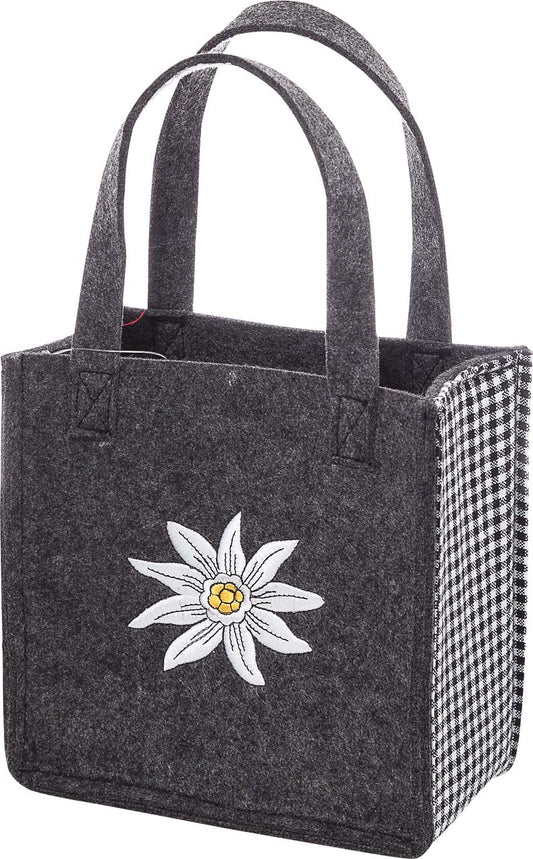 3515-55-23 KLEINE FILZTASCHE DUNKELGRAU MIT EDELWEISS GESTICKT