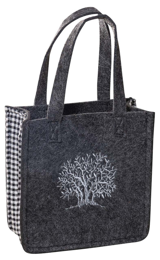 3515-55-56B KLEINE FILZTASCHE DUNKELGRAU MIT BAUM SILBERGRAU GESTICKT