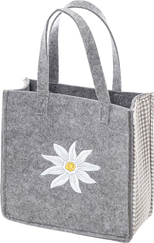 3516-56-23 FILZTASCHE HELLGRAU MIT EDELWEISS GESTICKT