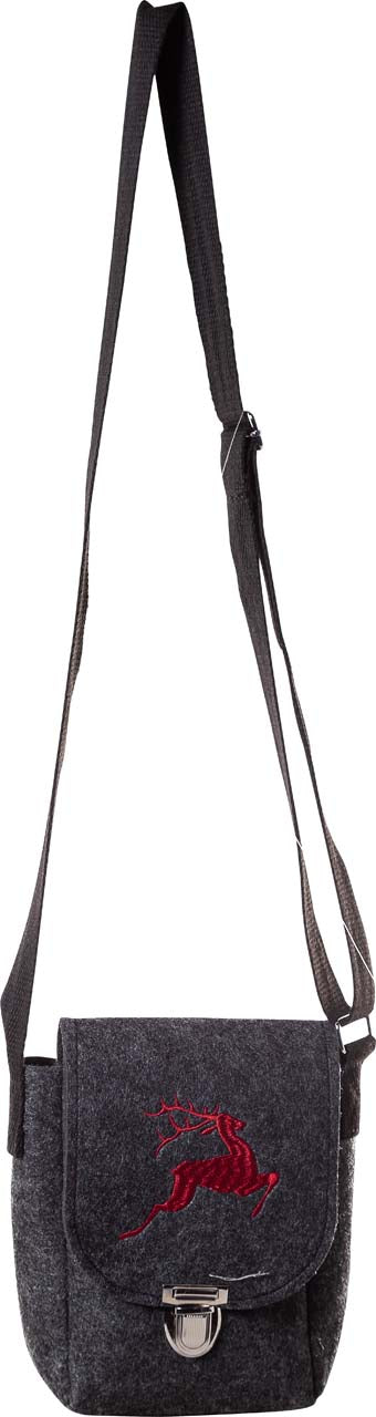 3526-55-35H Trachtenfilztasche UNI DUNKELGRAU HIRSCH ROT GESTICKT