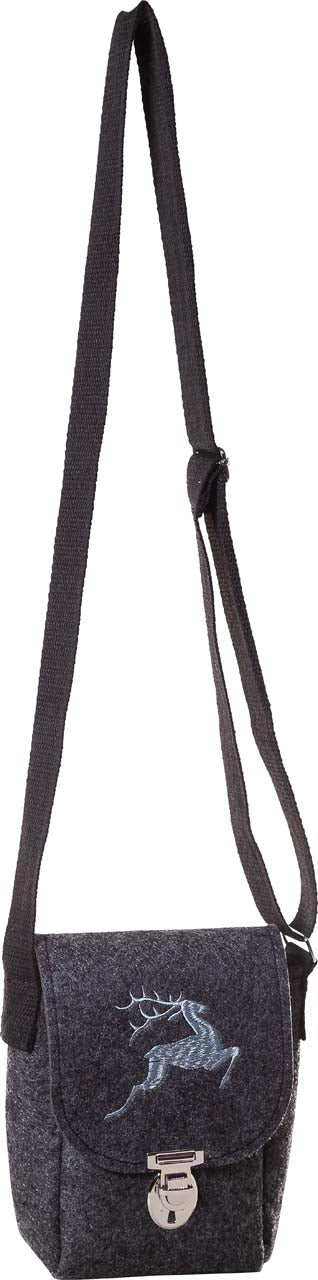 3526-55-56H Trachtenfilztasche UNI DUNKELGRAU HIRSCH SILBERGRAU GESTICKT