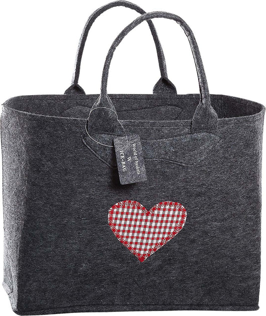3553-55-0HR FILZTASCHE DUNKELGRAU HERZ KARO ROT