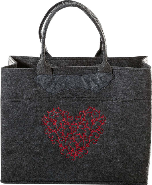 3553-55-35HN FILZTASCHE DUNKELGRAU MIT HERZ ROT GESTICKT