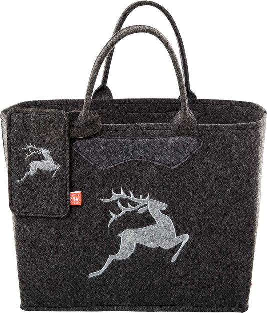3553-55-56H FILZTASCHE DUNKELGRAU MIT HIRSCH SILBERGRAU + HANDYTASCHE
