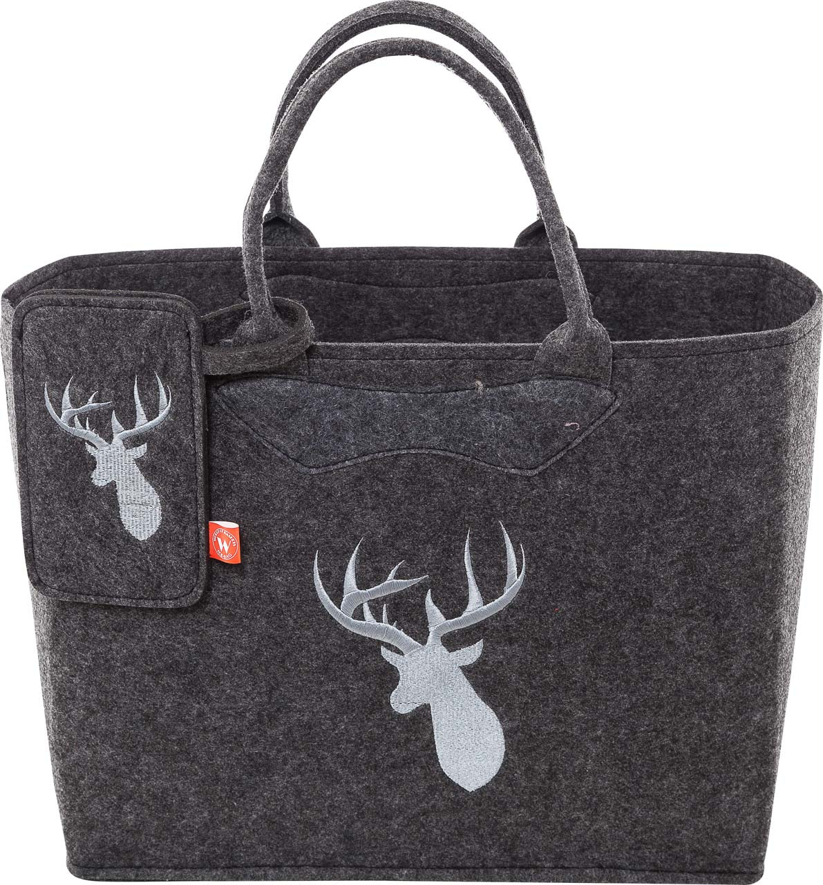 3553-55-56 FILZTASCHE DUNKELGRAU MIT HIRSCHKOPF SILBERGRAU + HANDYTASCHE