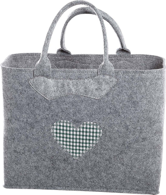 3553-56-0HG FILZTASCHE HELLGRAU HERZ KARO GRÜN