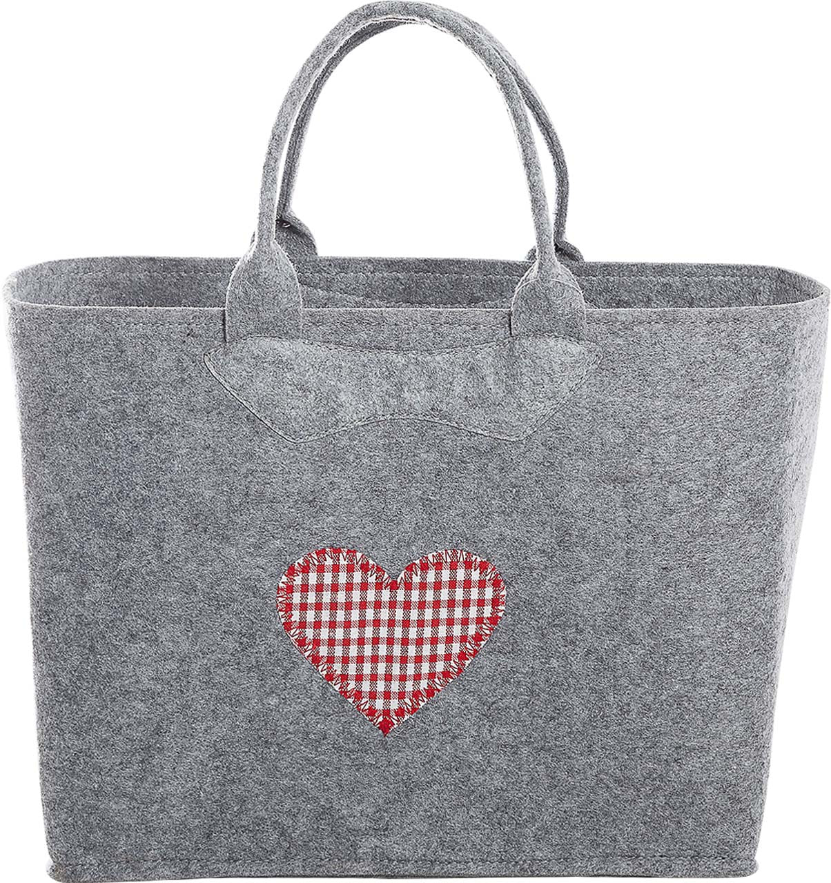 3553-56-0HR FILZTASCHE HELLGRAU HERZ KARO ROT