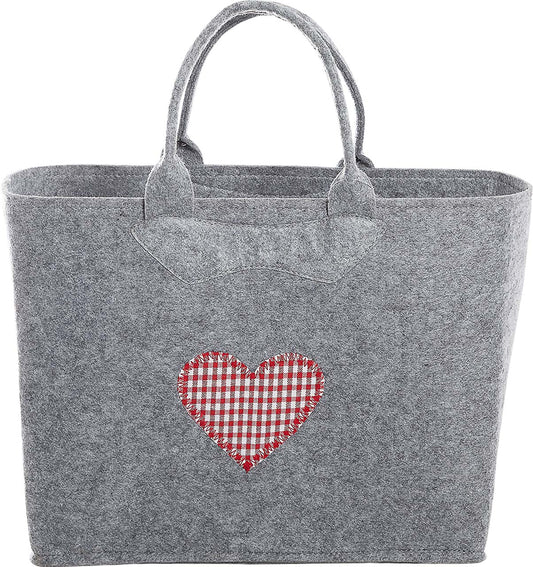 3553-56-0HR FILZTASCHE HELLGRAU HERZ KARO ROT