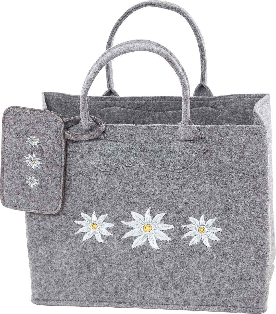 3553-56-23 FILZTASCHE HELLGRAU MIT EDELWEISS + HANDYTASCHE