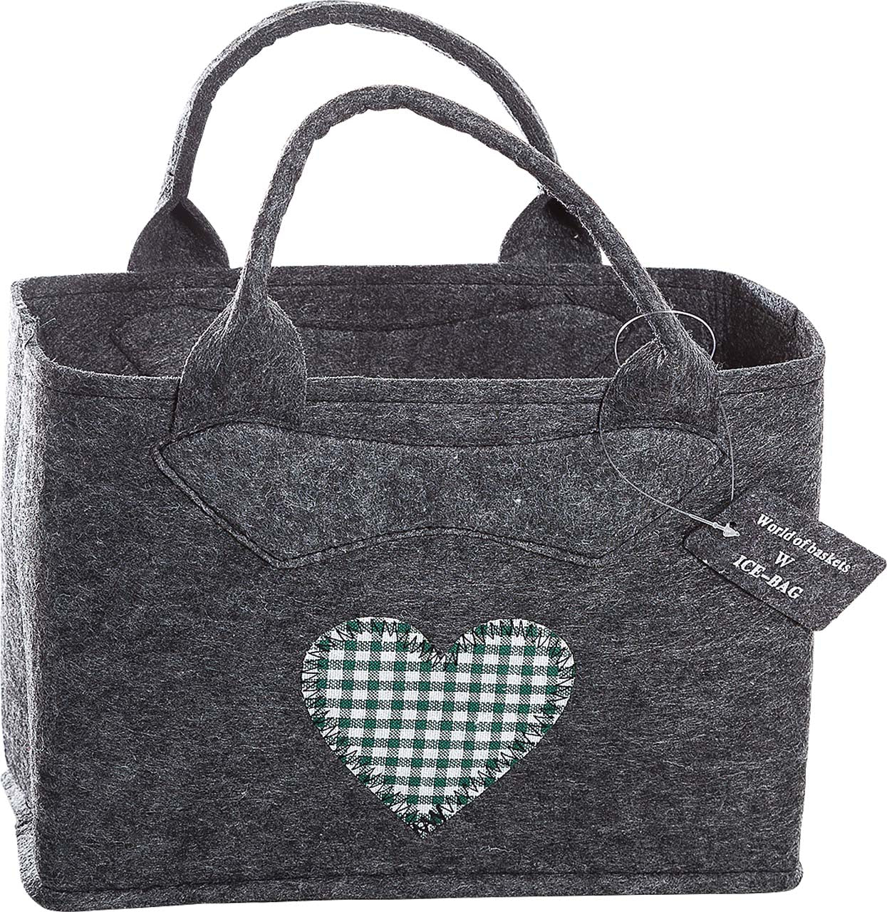 3557-55-0 HG FILZTASCHE UNI DUNKELGRAU HERZ KARO GRÜN